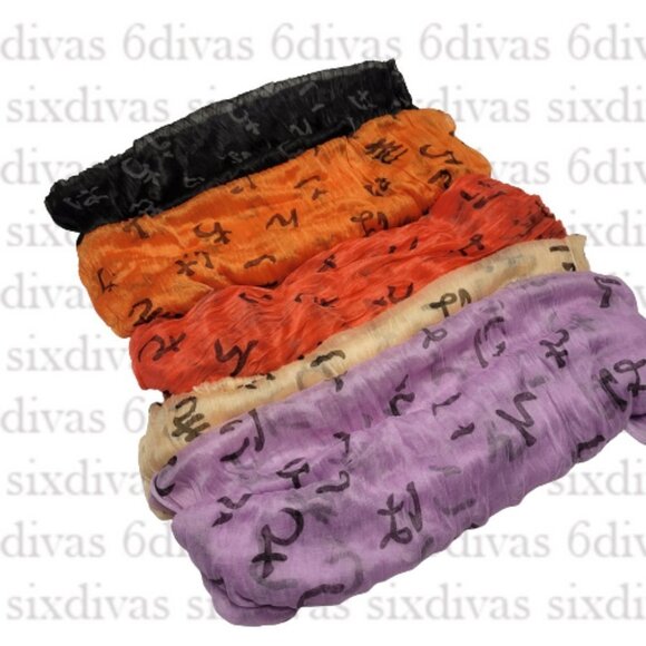 BLACK Grey Lightweight All Season Chinese Characters Crinkle Scarf - Picture 7 of 7